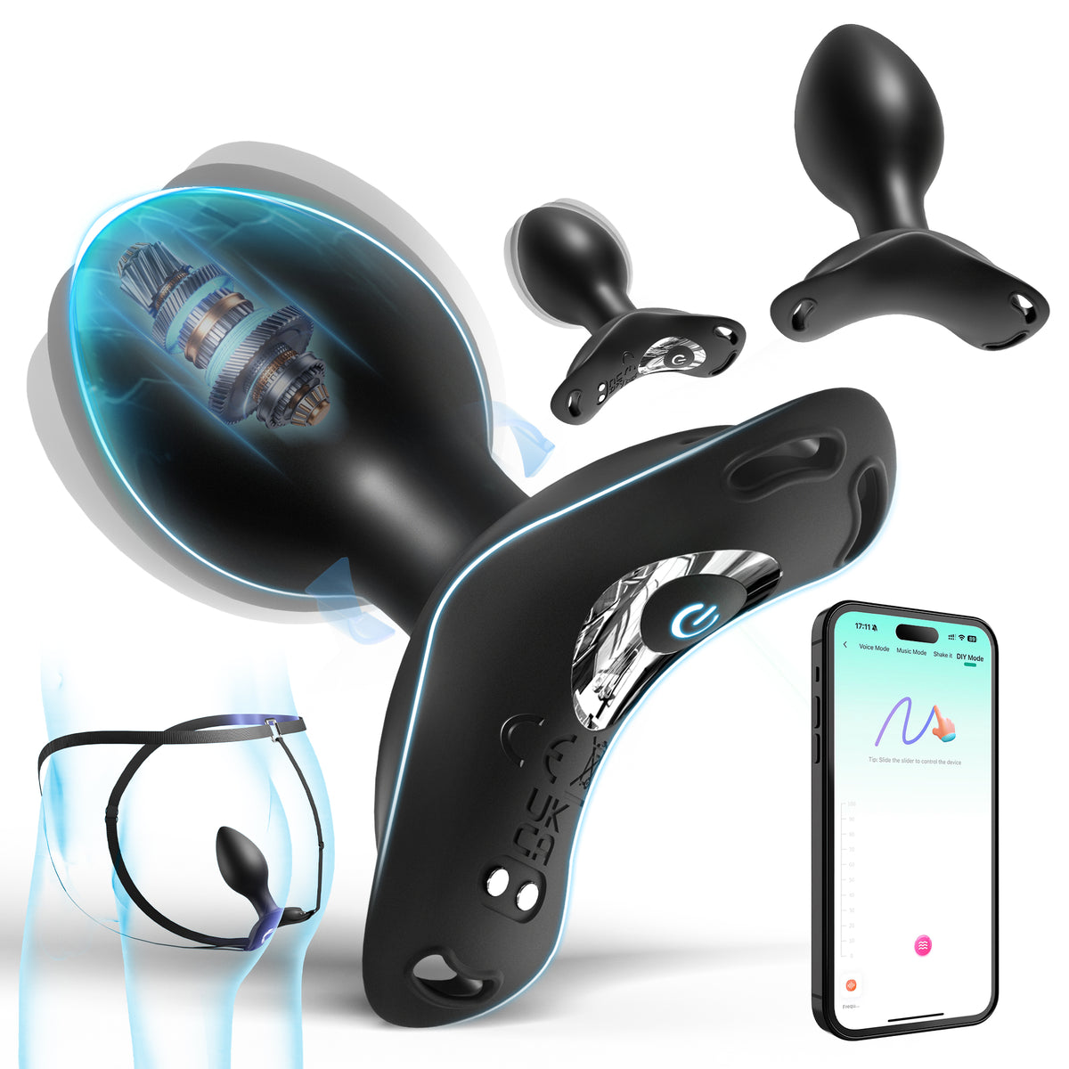 Anal Plug Vibrating Butt Plug, 3PCS Butt Plug Set 360° Rotating Adult Sex Toy