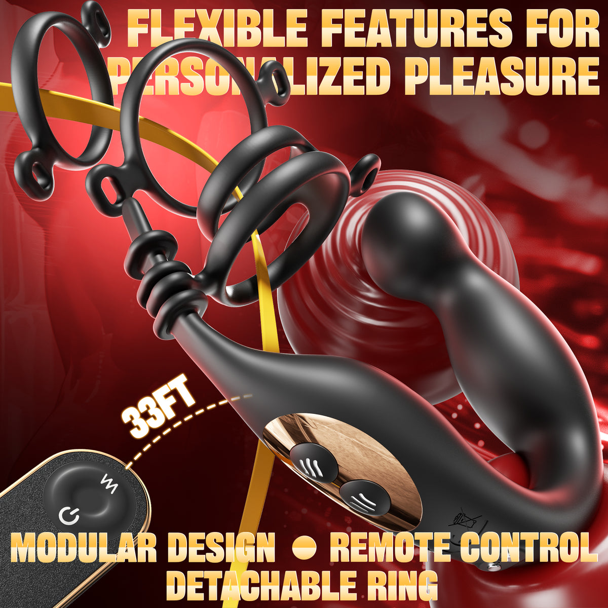Prostate Massager Anal Vibrator with Removable Cock Rings
